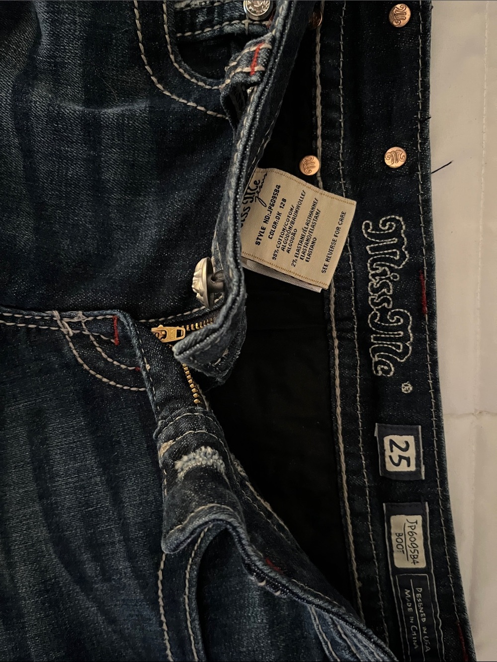 Miss Me Dark Indigo Boot Cut Jeans with Red Sequin Detail - Picture 2 of 4